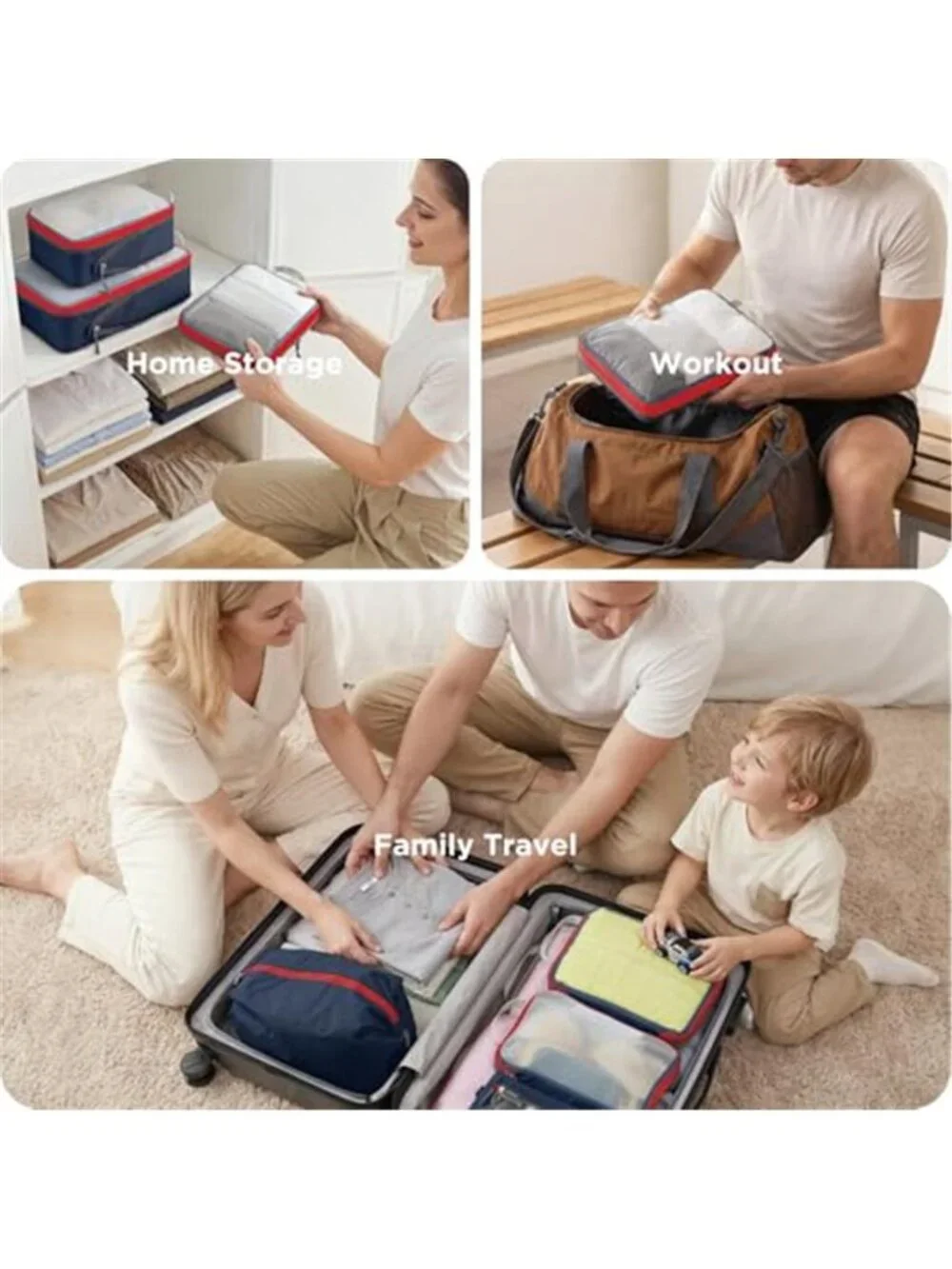 6 Piece Compression Packing Cubes Mesh Travel Carry On Luggage Organizer Blue